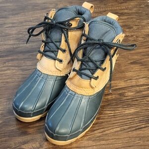 Land's End Rain/snow Duck Boots Navy And Tan Size 9